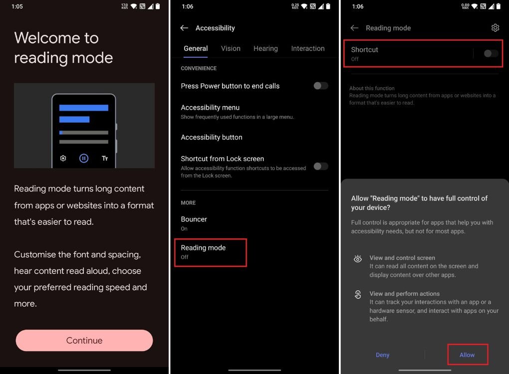 Enable-reading-mode-on-android-froma-accessibility-settings-page