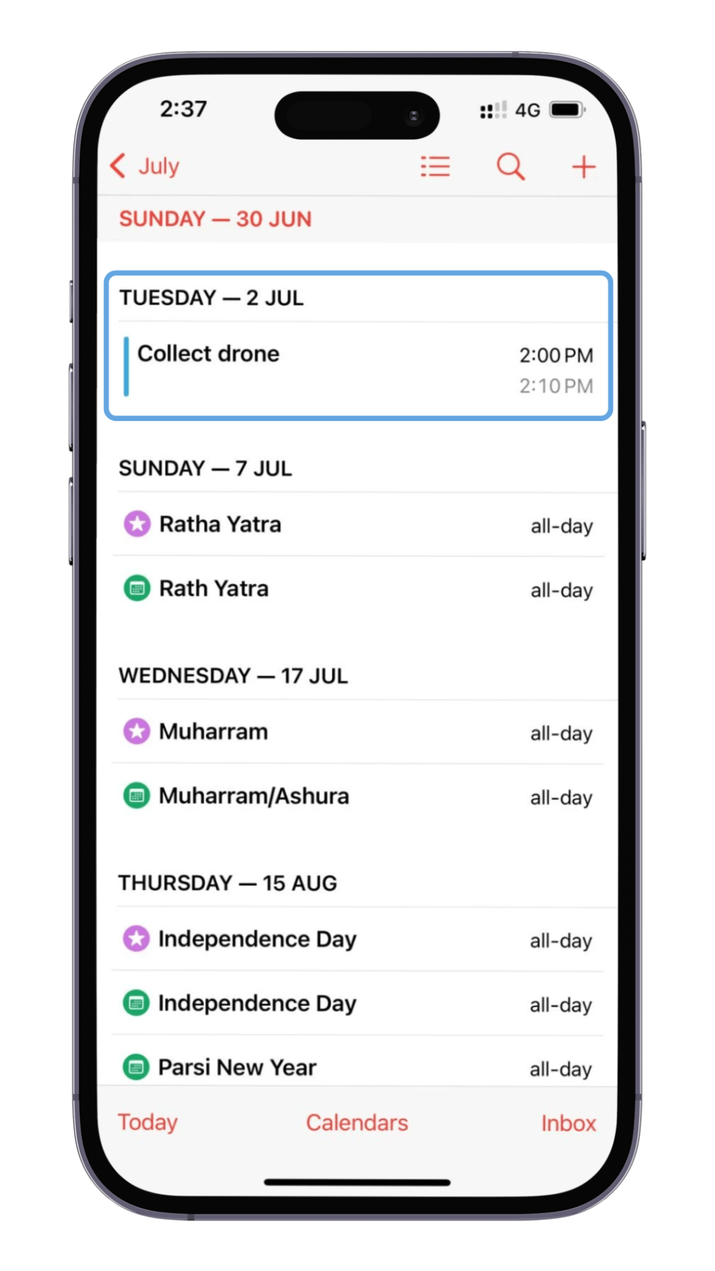 How to see your reminders in the calendar app