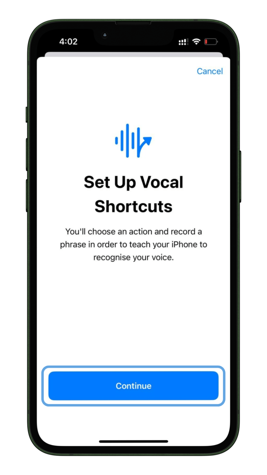 Set up vocal shortcuts for siri