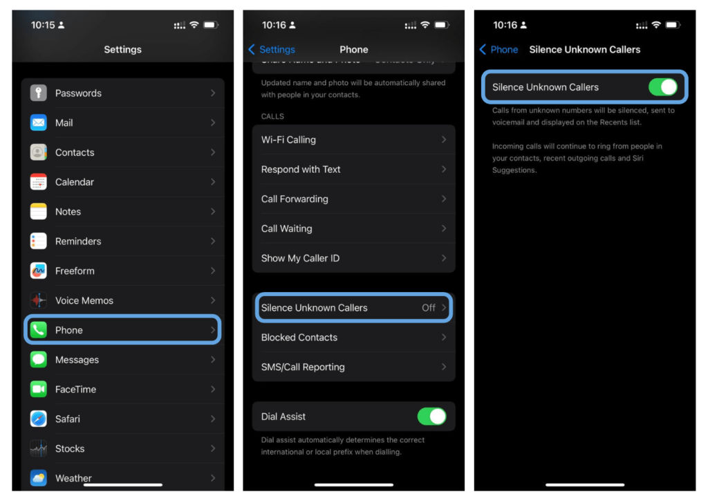 How to enable silence unknown callers feature
